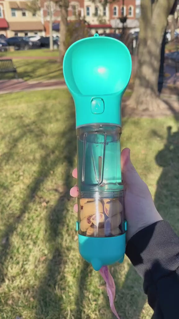 Botella Portátil 3 en 1 para Mascotas – Agua, Comida y Dispensador en Un Solo Accesorio